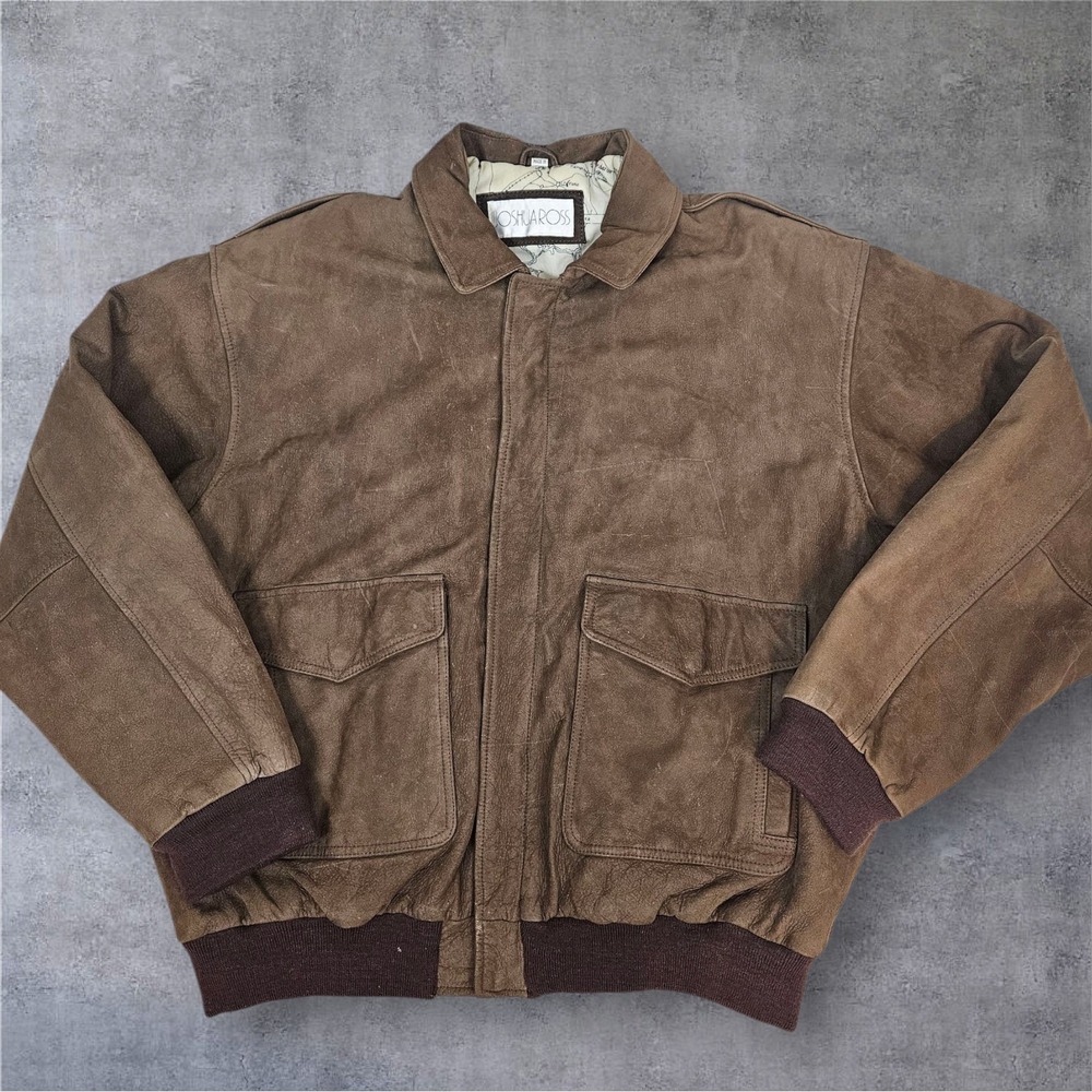 Vintage 90s Joshua Ross Leather Bomber‎ Jacket Brown Full Zip Coat Size XXL